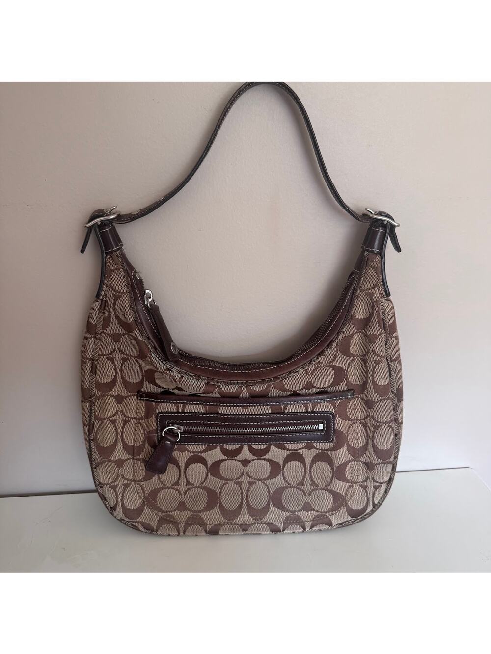Coach Signature Jacquard Brown Hobo Purse 6045 Shoulder Bag Y2K Style